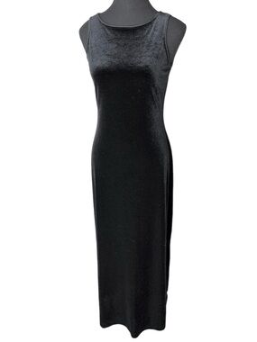 M STUDIO Vintage Black Velvet Maxi Dress Sleeveless Fitted Velour Size Medium